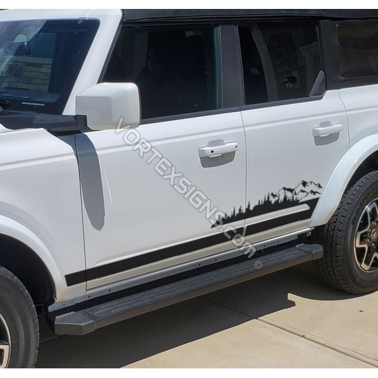 Decal Graphic Sticker Door Sport Stripe Kit Mountains and inscription Compatible with Ford Bronco 2024 Wildtrak