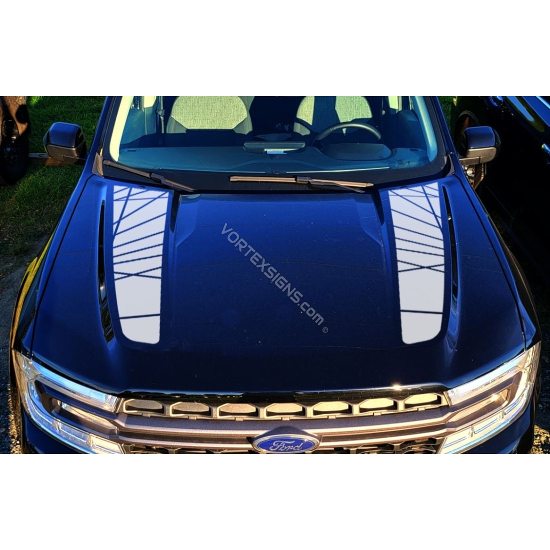 Modern vinyl hood stripes for Ford Maverick